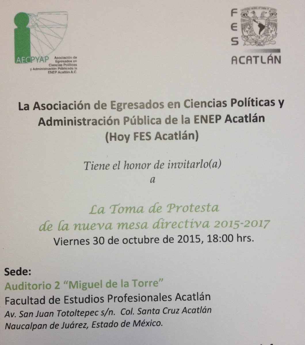 ¡Cordialmente invitados! <a href="/FESAcatlanCPyAP/">Egresado FES Acatlán</a>