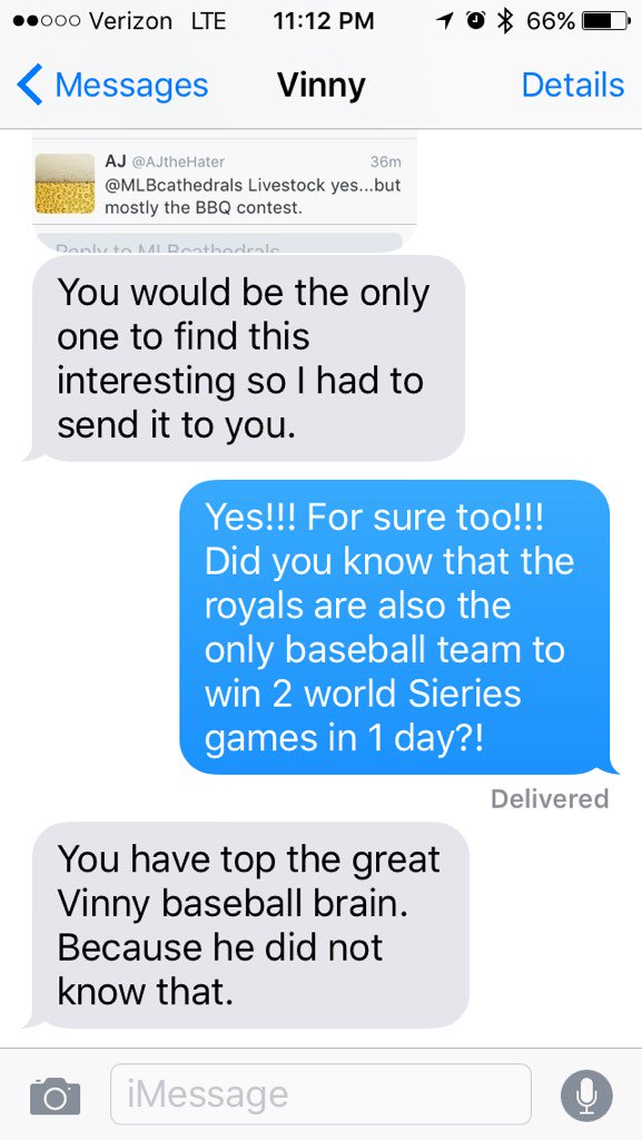 KaylaLc29's tweet photo. @YURCOUSINVINNY  never thought I could top the baseball brainiac!! #Royals #livestock #baseball https://t.co/ZYmxYEh0mV