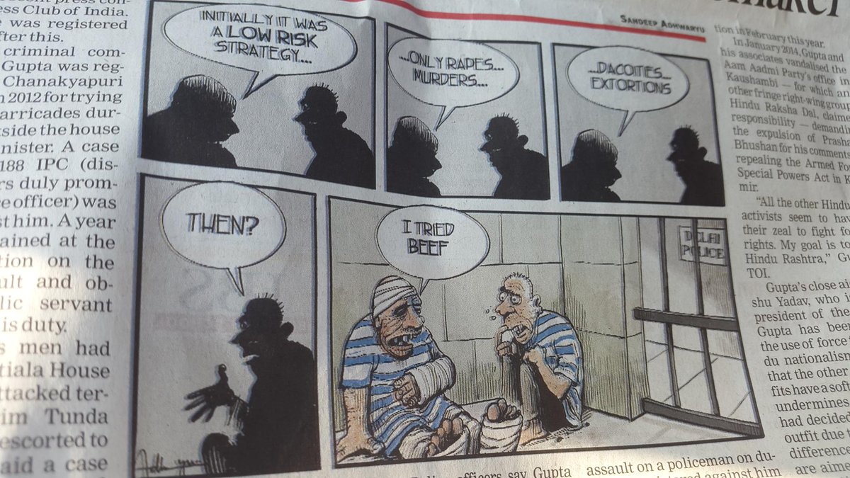 ShashiTharoor's tweet photo. Hilarious @SandeepAdhwaryu cartoon about our national moral discourse over beef vs other crimes https://t.co/CpvJmJDKij