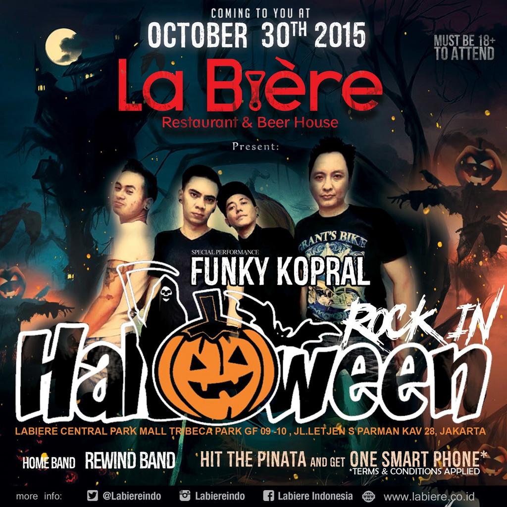 urbanoir's tweet photo. Merapat guys,  besok mlm"Rock'in #Halloween with @funkykopral_fk " 🎃 at La Bière @CentralParkMall #eventLabiere https://t.co/BdjiSLHpBY