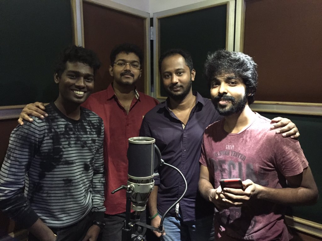 Atlee_dir's tweet photo. Vijay na has sung a song for #vijay59. Had a great time while recording. More updates to follow soon. Luv u all https://t.co/jr2SHcWL7M