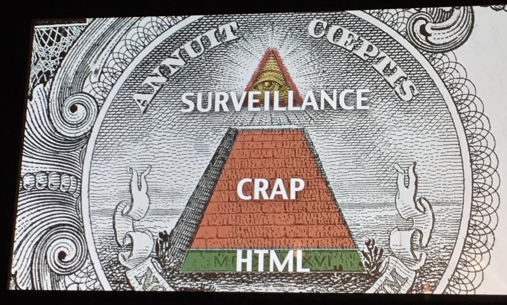 The healthy web pyramid vs the reality by <a href="/baconmeteor/">Maciej Ceglowski</a> #wd15