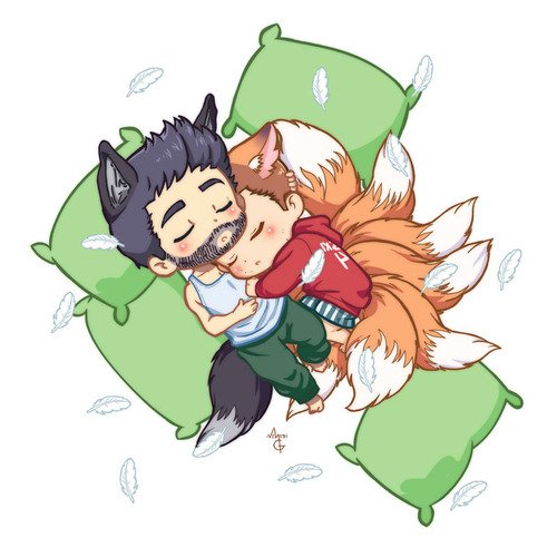 NotSomeSourwolf's tweet photo. -- blankets and settle @SmallLinski on top of pillows placed for me; nosing his cheek.]] #SleepHere? https://t.co/PAg0jSYRrh