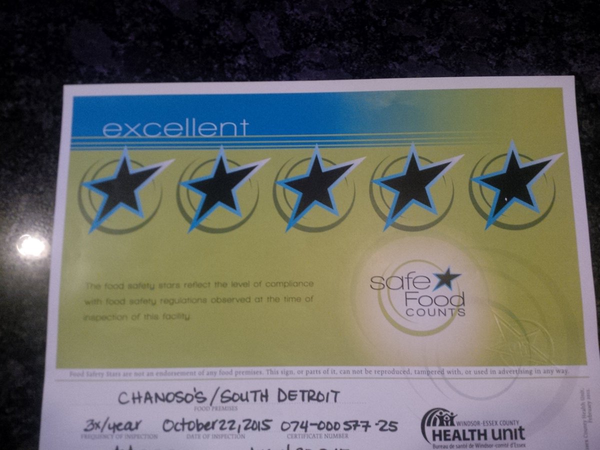 Chanosos255's tweet photo. Five Stars from the Health Unit Good to be Back! #FiveStars @windsoriteDOTca @WindsorEats @TheWindsorStar @AM800News https://t.co/lNRacrLpTA