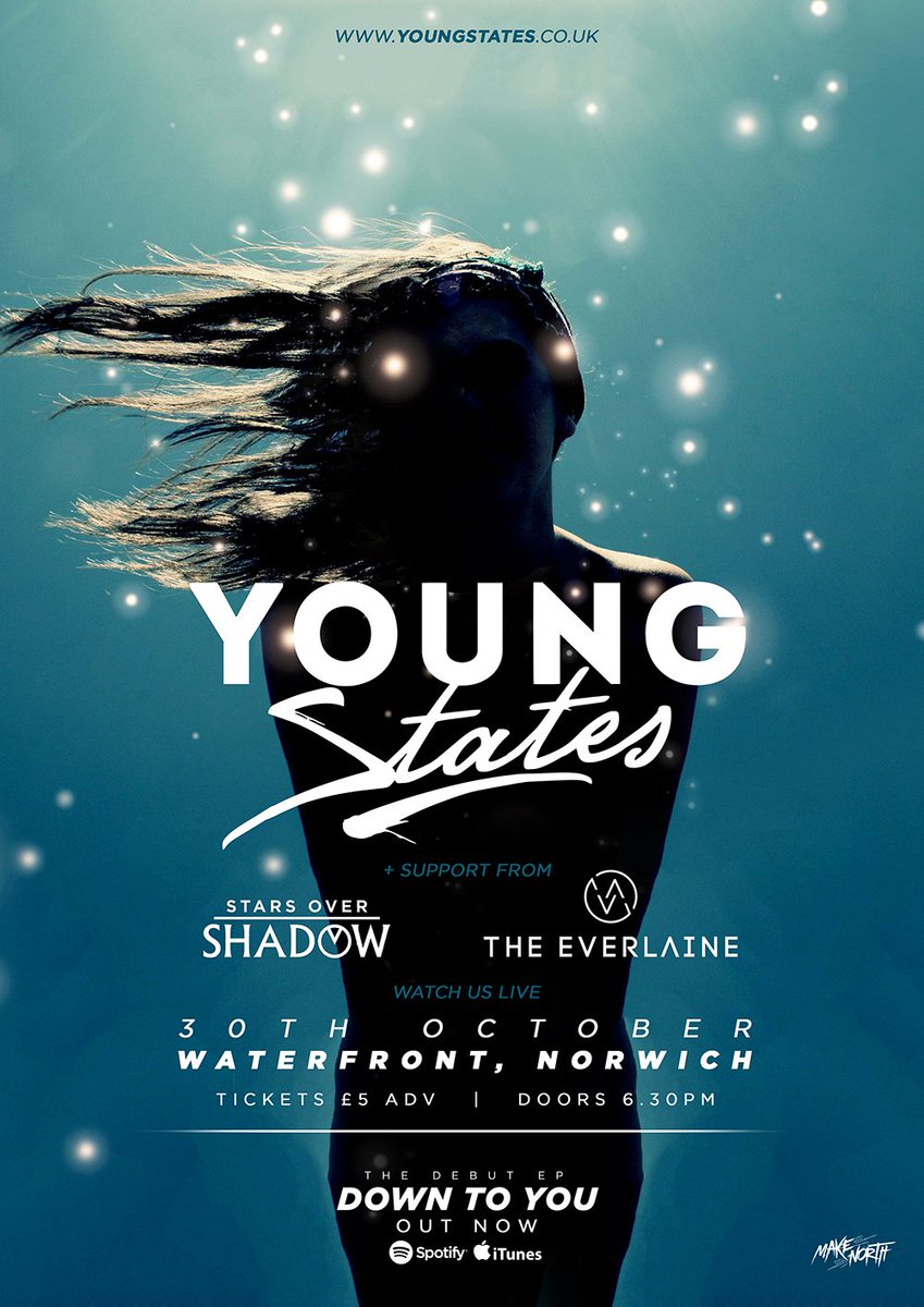 Tomorrow 3 great bands are at The Waterfront <a href="/youngstatesuk/">Young States</a> <a href="/StarsOverShadow/">StarsOverShadow</a> <a href="/TheEverlaine/">THE EVERLΛINE</a> £5 &amp; includes club entry