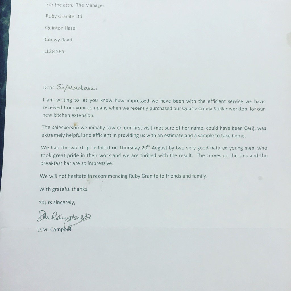 RubyGranite's tweet photo. #customerfeedback #silestone #rubygranite always nice to receive https://t.co/G0WH7Rewdl