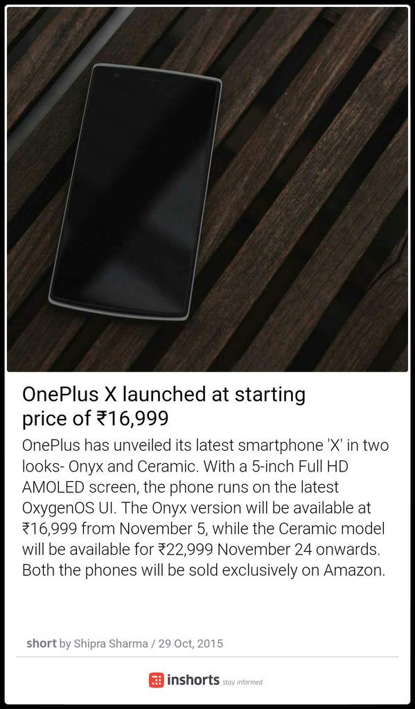 JulkaAkshay's tweet image. #OnePlusX launched at ₹16,999 #DualSIM #ExpandableMemory #Onyx #Ceramic  
goo.gl/KEWIL3 @OnePlus_IN