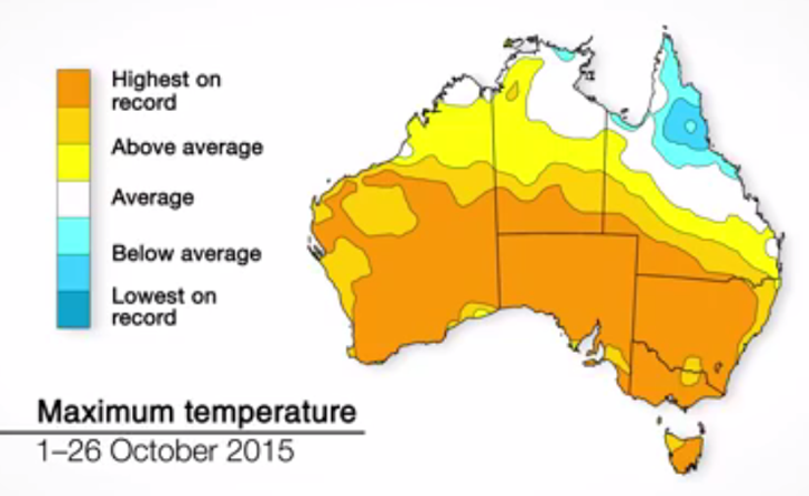 p_hannam's tweet photo. Record hot October sets up a warmer, drier than average November: @BOM_au https://t.co/qlrZE9litI #ElNino #climate https://t.co/Ye0jp429uT