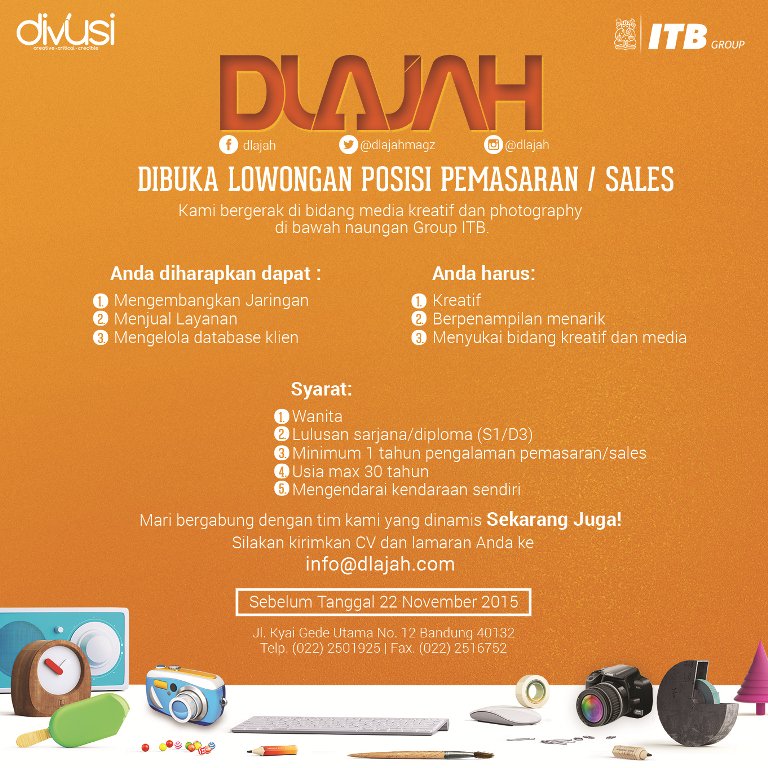 dlajahmagz's tweet photo. @Jobsbdg Dibuka lowongan bagi marketer/ sales dunia kreativitas #jobsbdg https://t.co/RHHalf0iLu