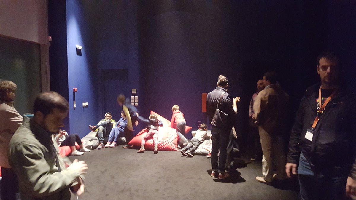 umbrellium's tweet image. Our first visitors queuing to experience #Assemblance @Stegi_occ  #DigitalRevolution