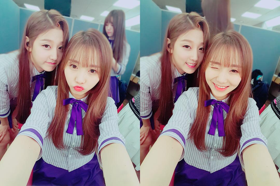 [#Lovelyz] 엠카운트다운 대기실에서 막내들은 뭐하나..살짝 봤더니..이렇게 귀엽게 셀카를 찍고 있더라구요^^  #Ah_Choo_감기조심