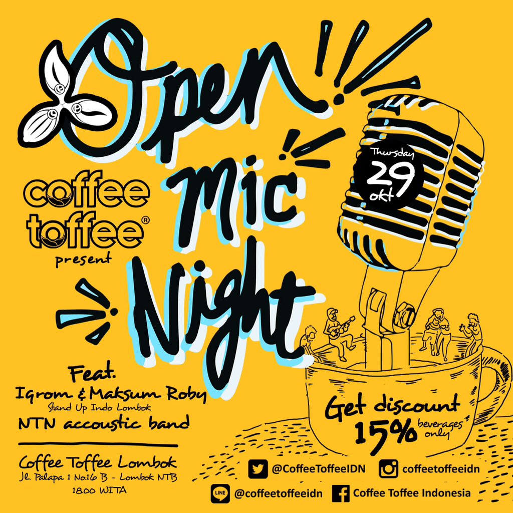 CoffeeToffeeMtr's tweet photo. Open Mic Night, tonight!!!
@CoffeeToffeeIDN 
Jl. Palapa 1 no.16B Mataram Lombok https://t.co/eHzRmyT5Oy