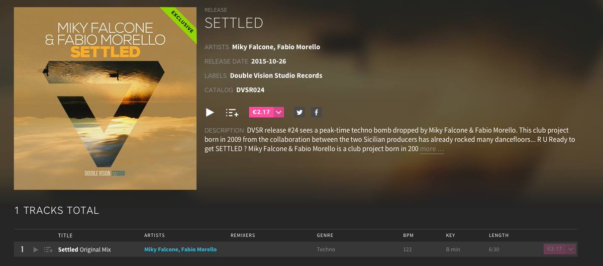 FabioMorelloDj's tweet photo. OUT NOW on #Beatport!
MikyFalcone &amp; FabioMorello - Settled-[ DVS Records ]
Buy link: https://t.co/PKOQ2de2Dv https://t.co/6oYzm43sKs