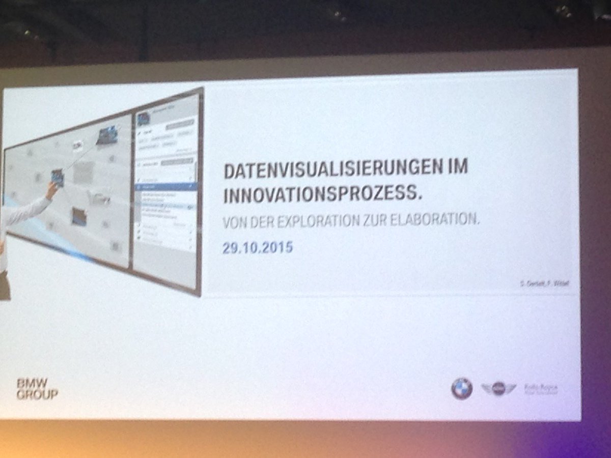 knowtech_net's tweet photo. Datenvisualisierung im Innovationsprozess, mit Dr. Stephan Oertelt u. Fabian Witel @BMW Wir sind gespannt! #knt15 https://t.co/aKuiMbgt44