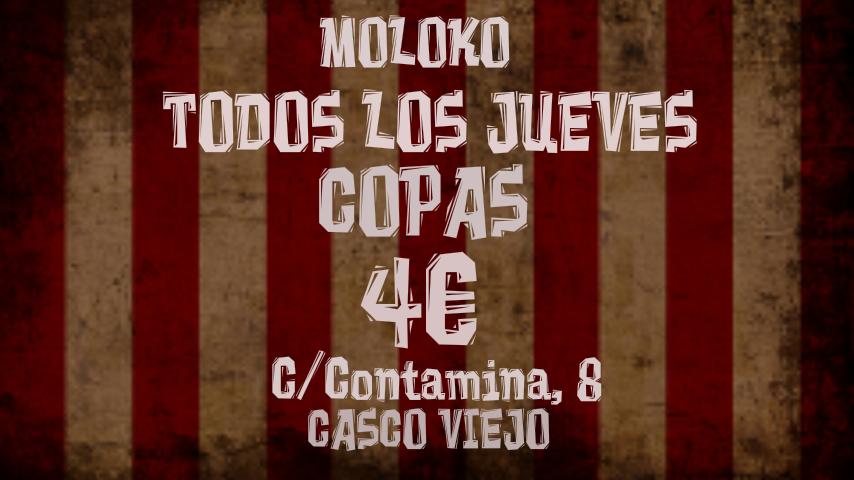Pubmoloko's tweet photo. Todos los jueves en Moloko tus copas a 4€!!! Te esperamos!!!
#FelizJueves #FIESTA #Zaragoza #moloko https://t.co/NNElgGPAv9