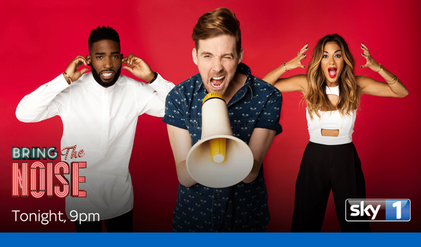 tinie's tweet photo. "@sky1: Turn it up!! Join @Rickontour, @NicoleScherzy, @Kathbum &amp; @joeldommett for #BringTheNoise at 9pm." > 🔊🔊🔊 https://t.co/DCVHFnGxSc