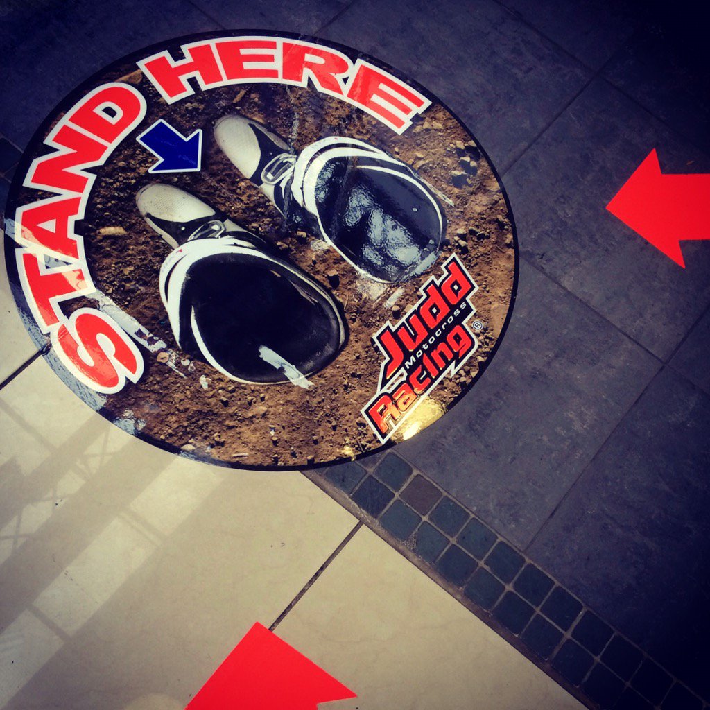 JuddRacing's tweet photo. Find this floor sticker at the Dirt Bike Show and see what happens! #secretaudio #juddracing https://t.co/CWSDl9AQ0E https://t.co/3iVs65rHfc
