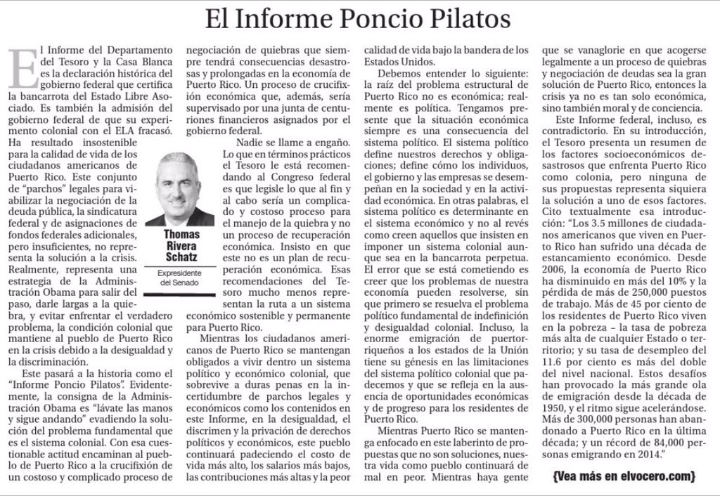 trschatz51's tweet photo. Te invito a leer mi columna de hoy: El Informe Poncio Pilatos https://t.co/0aISLn5Fon via voceropr https://t.co/8Vli1GDKi0