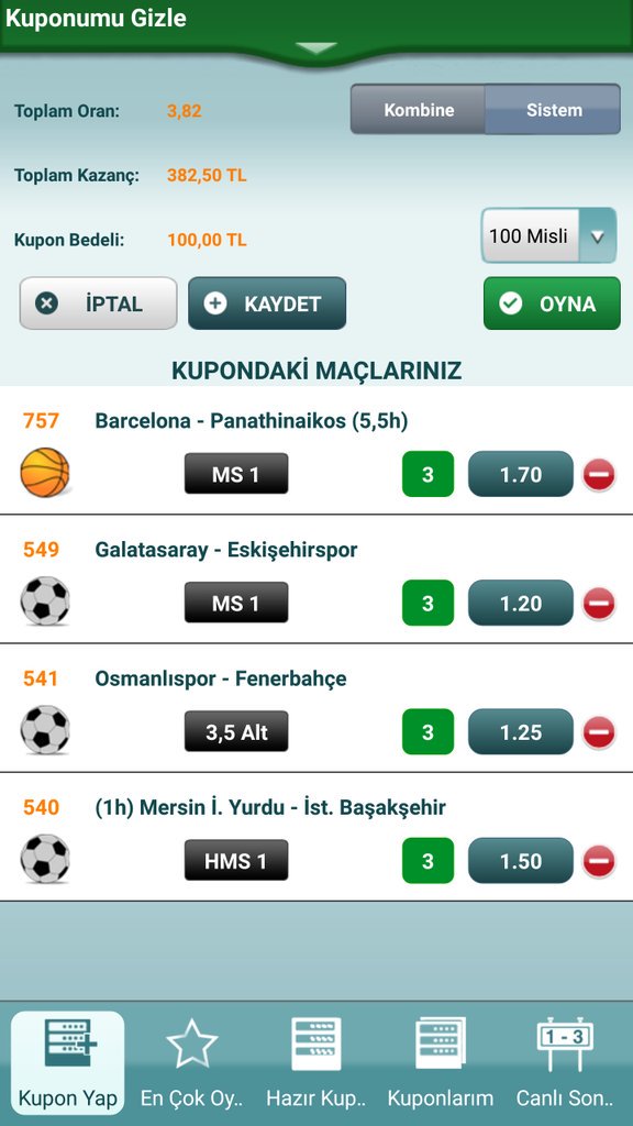 bankokupon24's tweet photo. GÜNÜN KUPONU. #iddaa #iddaakuponu #FenerinMacıVar #Galatasaray #29EkimiBizYasatacağız #29Ekim https://t.co/yC6mRZ6Sjd