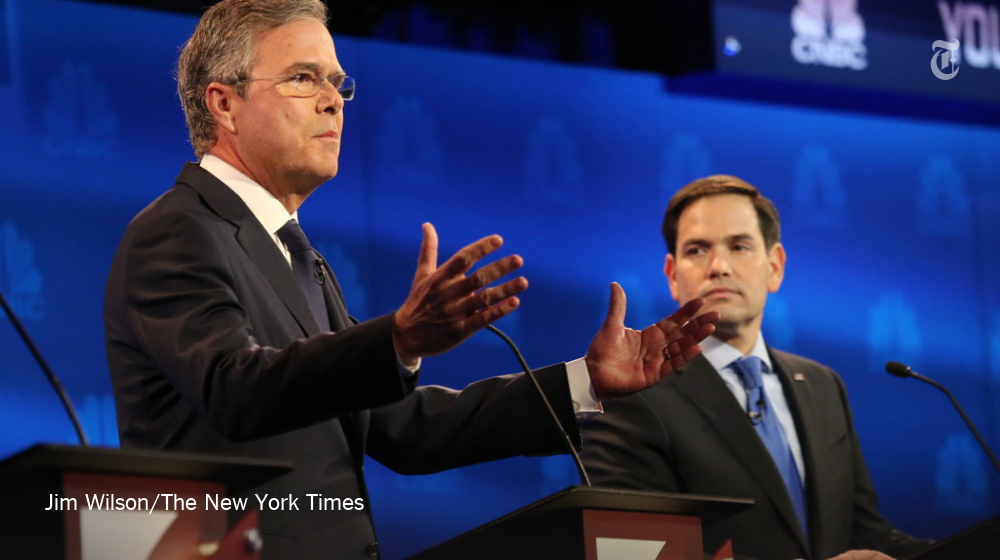 nytimes's tweet photo. Last night's GOP debate was only the start of the Jeb Bush-Marco Rubio battle https://t.co/2abrfTl6CO https://t.co/khNZZjFgV2