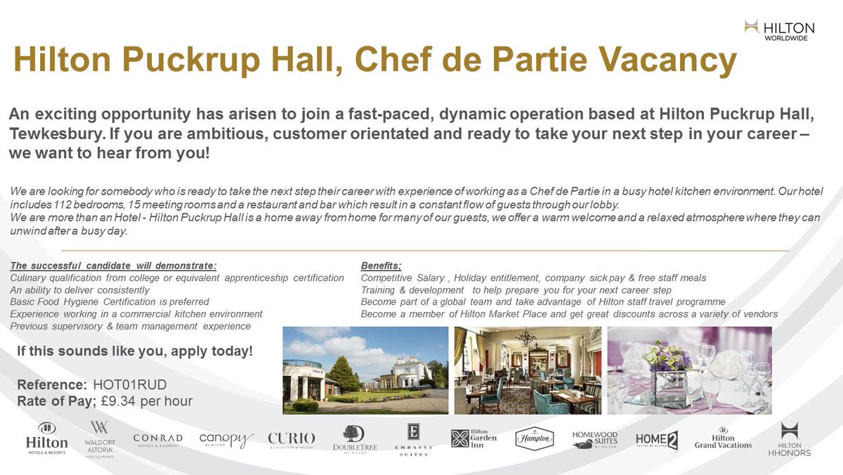 hrclustersw's tweet photo. We're recruiting @HiltonPuckrup for an experienced Chef de Partie apply here https://t.co/aUZt5mAjgd https://t.co/29JwGRfWnZ