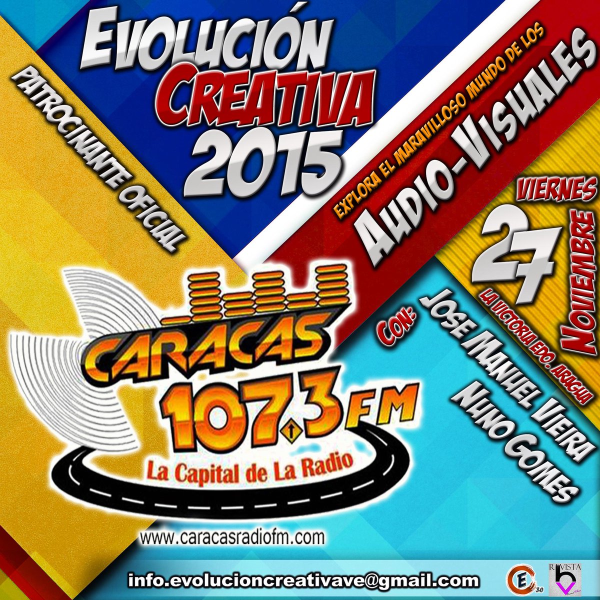 Evolucion_C's tweet photo. Sintoniza a @caracas1073fm La capital de la #radio y patrocinante oficial de la conferencia #evolucioncreativa2015 https://t.co/MqrGGWYFmi