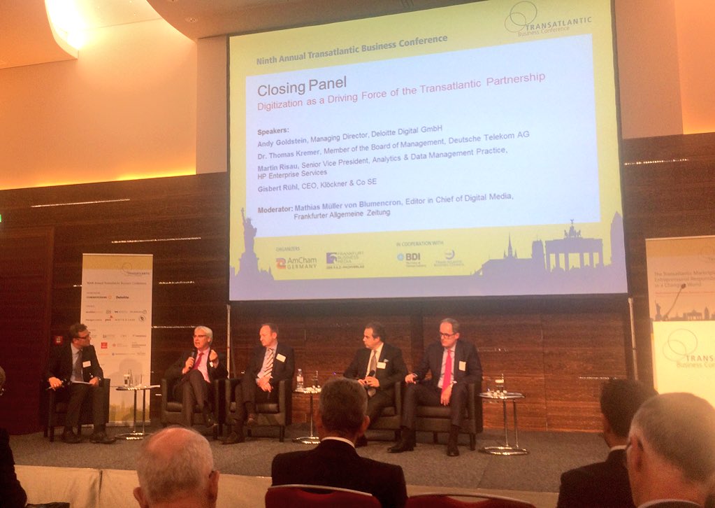Transatlantiker's tweet photo. Closing Panel #Digitizaton der #TransatlanticConference. Herzlichen Dank an die @AmChamGermany für die Einladung! https://t.co/3HdU7vwY90
