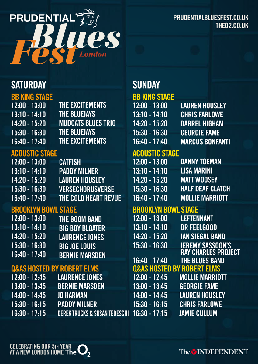 JUST ANNOUNCED: Times for our free day events at Prudential #BluesFest are now available.