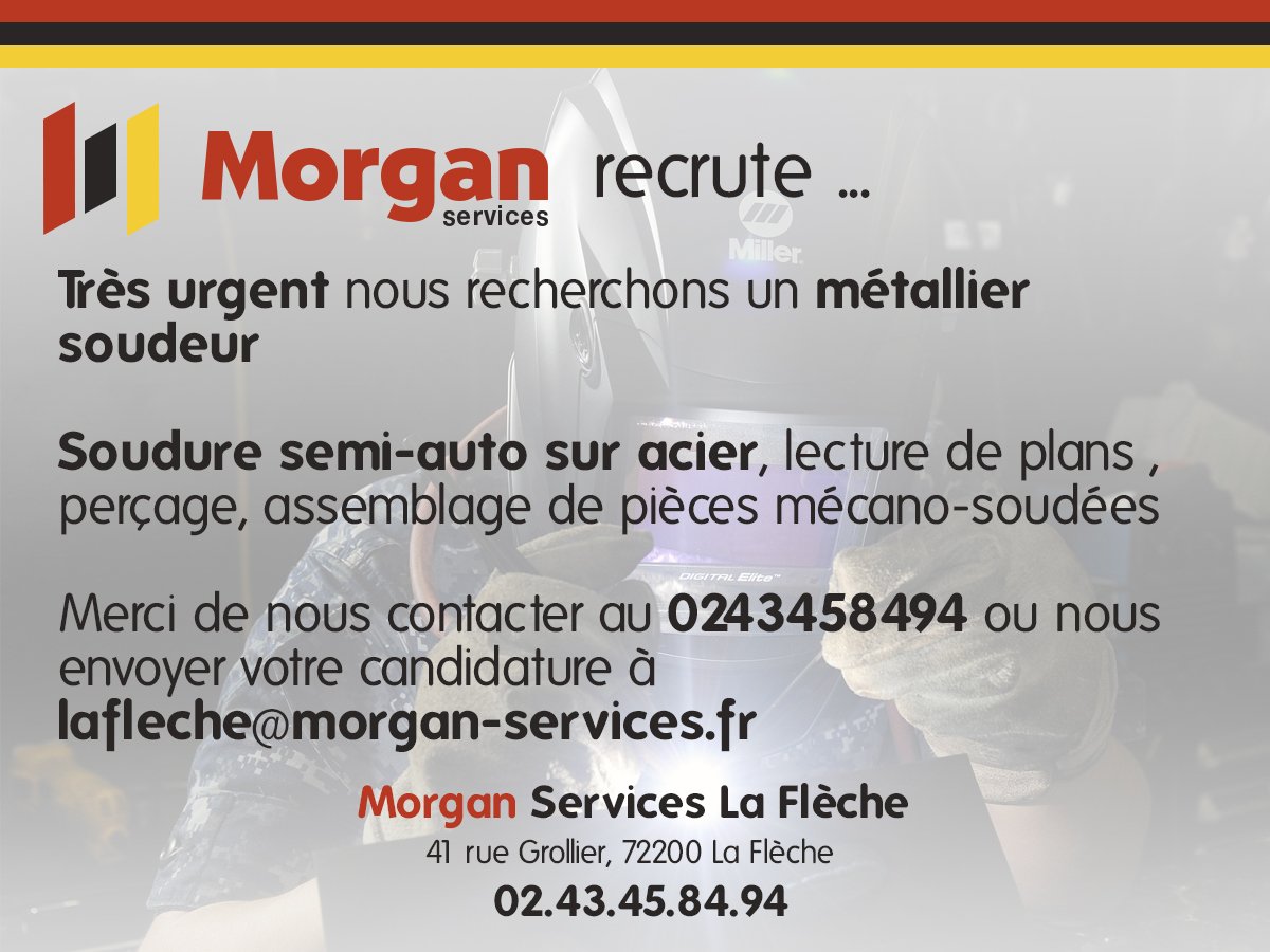 #intérim #cdd #cdi #emploi #morganservices #LaFlèche #Sarthe #soudeur