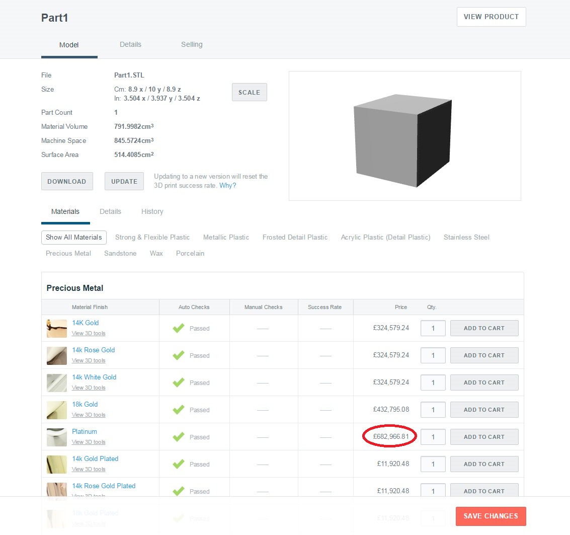 TimvCromvoirt's tweet photo. Just for fun, I've designed the most expensive 3D print possible you can order on @shapeways  £682,966.81  #3Dprint https://t.co/CL21huKKd4
