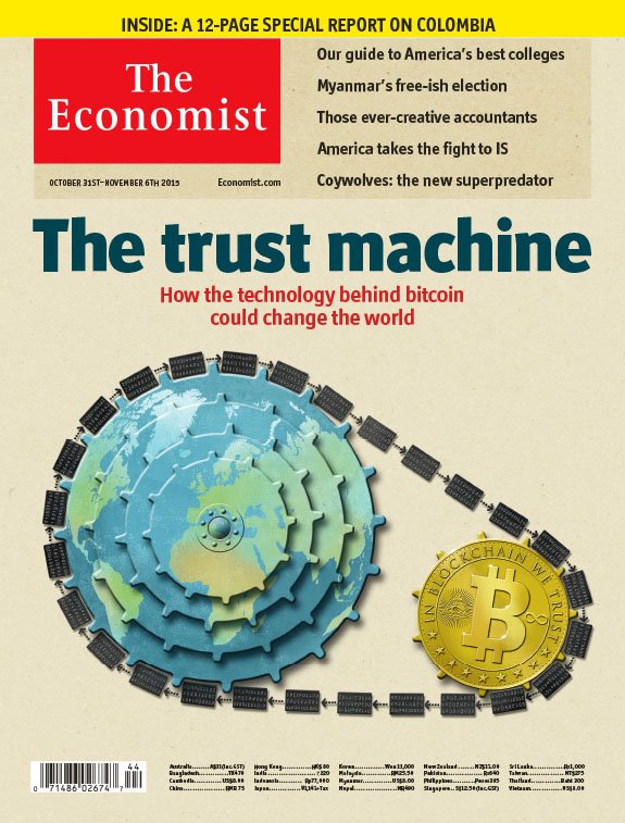 TheEconomist's tweet photo. This week's cover preview
The trust machine
October 31st - November 6th 2015
Read free via https://t.co/Tk6DnY3GoO https://t.co/BRVbU5Ue4K