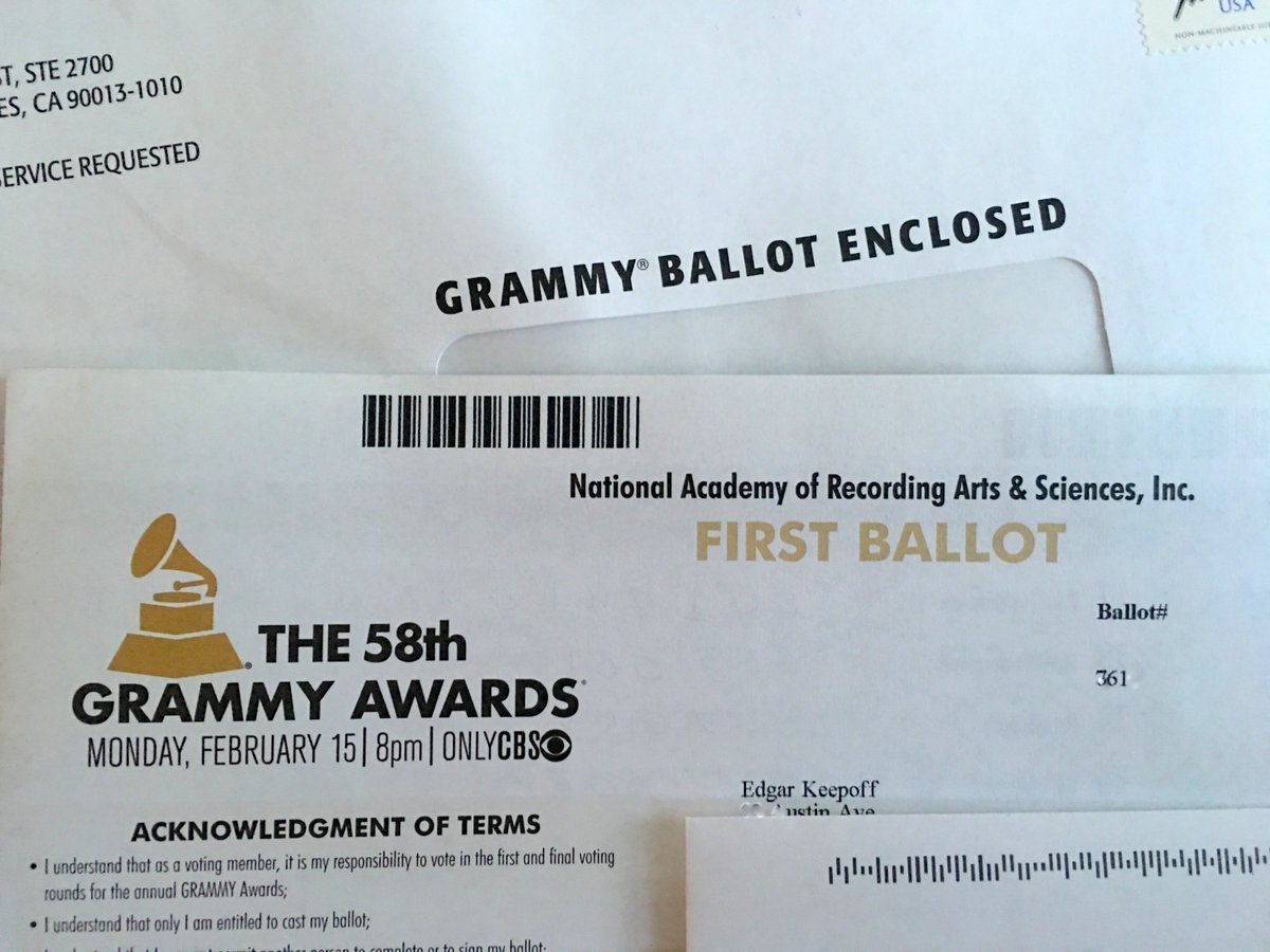 It's time to vote. 1st Ballot  #KeySoundRecords for 58 #Grammy awards. Hope to see some friends on the red carpet.