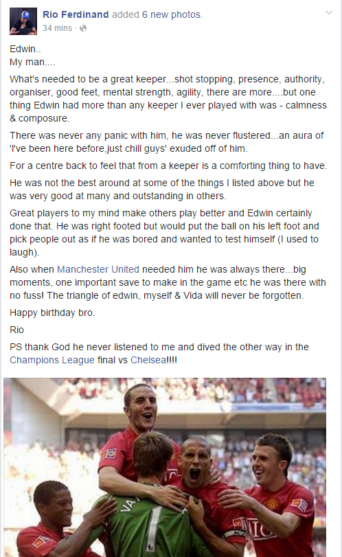 Rio Ferdinand wishes Edwin Van Der Sar a happy birthday -  
