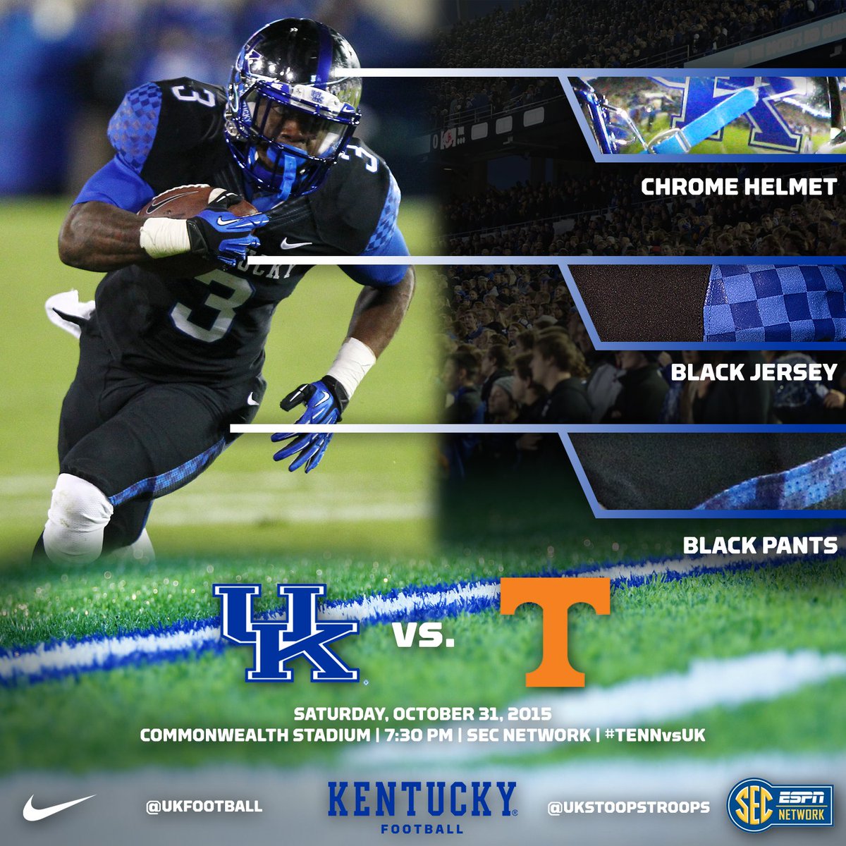Halloween Saturday. Perfect time for <a href="/UKFootball/">Kentucky Football</a> to break out the black uniforms. #ALLIN