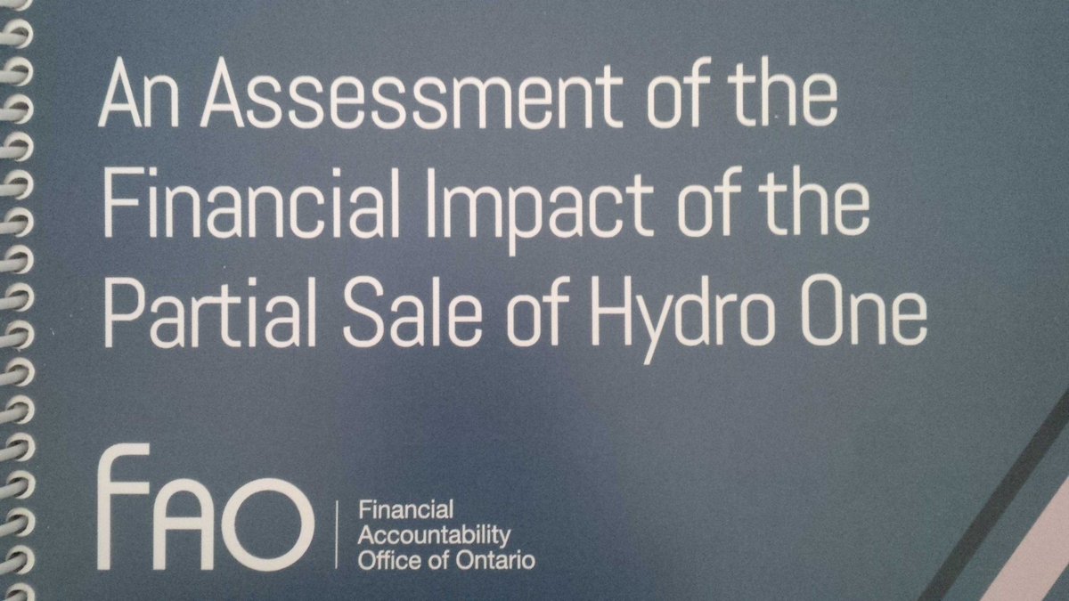 MikeCrawleyCBC's tweet photo. "Selling 60% of Hydro One will make budget balance worse than without sale." Financial Accountability Office report. https://t.co/nGXAWbaMje