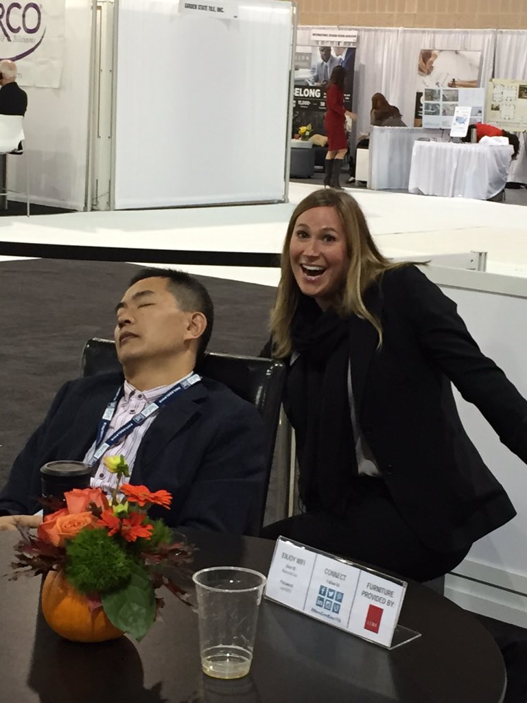 InteriorsChi's tweet photo. Amy found this guy sleeping on the job. Some days it's just hard to work! ;) #NeoConEast15 #interiorssource https://t.co/BSlU86hS3j
