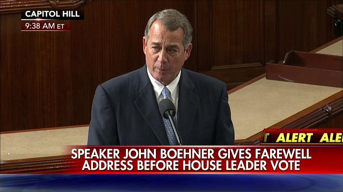 FoxNews's tweet photo. TUNE IN to Fox News Channel. @SpeakerBoehner gives his farewell address before the House leader vote. https://t.co/p6iLwaJkz1