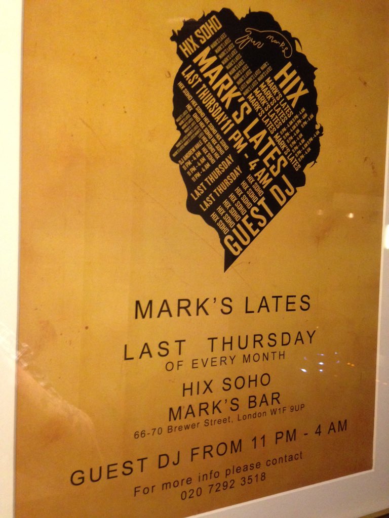 Marks_bars's tweet photo. Late's!! @HIXRestaurants tonight...#soho #dirty-beats https://t.co/8dkHBAV2xk