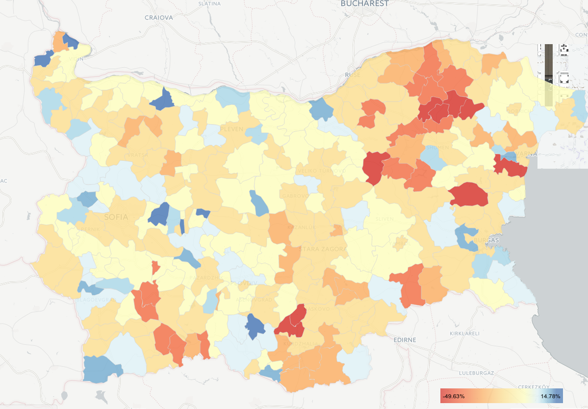 Сравнение на активността на референдума с избори 2014 в процентни точки 
opendata.yurukov.net/elections/#P2%…