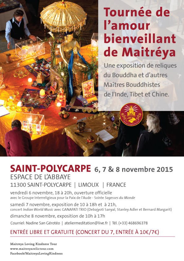 RelicTour's tweet photo. Tournée de l’amour bienveillant de Maitréya sera présentée à #SaintPolycarpe près de #Limoux 6-8 novembre 2015 https://t.co/c8bV2qLWZv