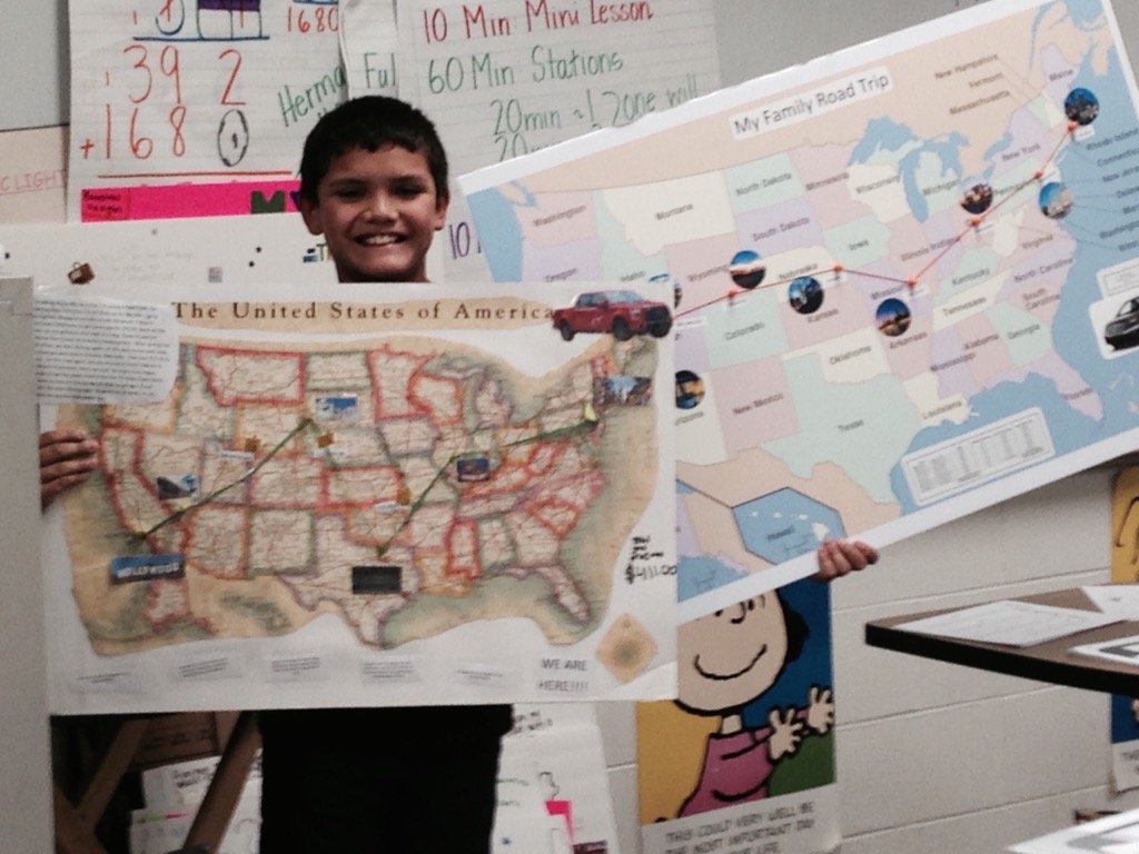 CreekviewIS's tweet photo. Students are excited to share their road trip projects in Mrs. Bentz's math workshop! #richmath #creekviewrise https://t.co/cRy8Cg94VO