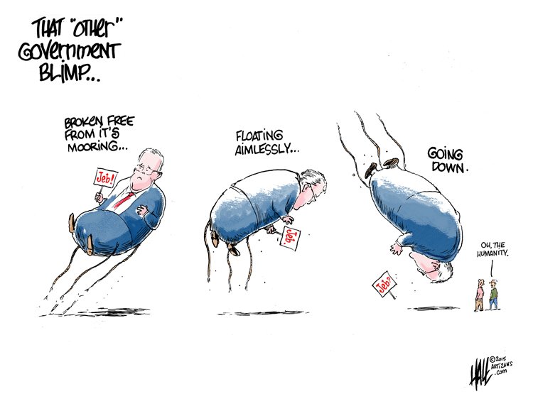 halltoons's tweet photo. Today's syndicate cartoon. Pls share. #JebBush #Jeb #GOPDebate #blimpontheloose #blimp #BlimpWatch https://t.co/PLbc9Yb83W