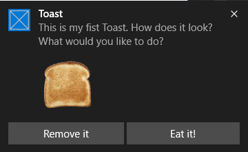 Danielmertens36's tweet photo. Created my first Toast ... The Windows 10 version, not the food. #win10devday https://t.co/mmUlcyIOzc