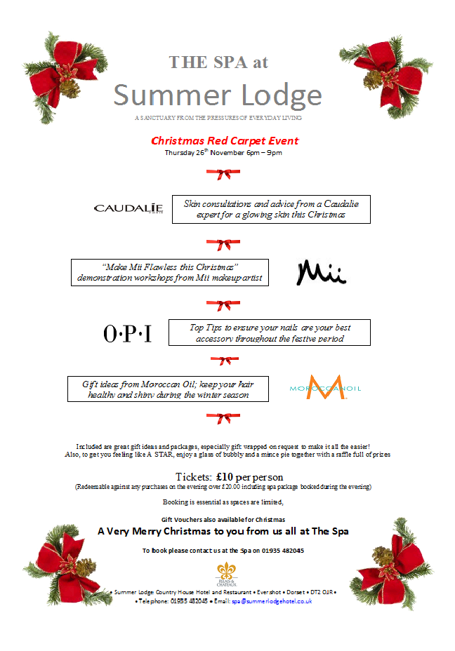 SummerLodgeSpa's tweet photo. Join us for our Red Carpet Event on Thursday 26th November, spaces are limited so book yours now. Tickets £10.00pp https://t.co/lH5ggxl8hB