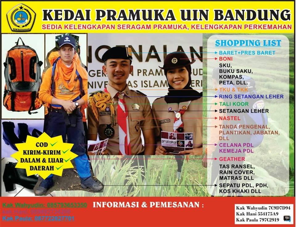 PerskomUINSGD's tweet photo. butuh perlengkapan pramuka? perlengkapan berkemah or outdoor?
#pramukaupdate #scout #UINBDG https://t.co/iRahgeTNoG