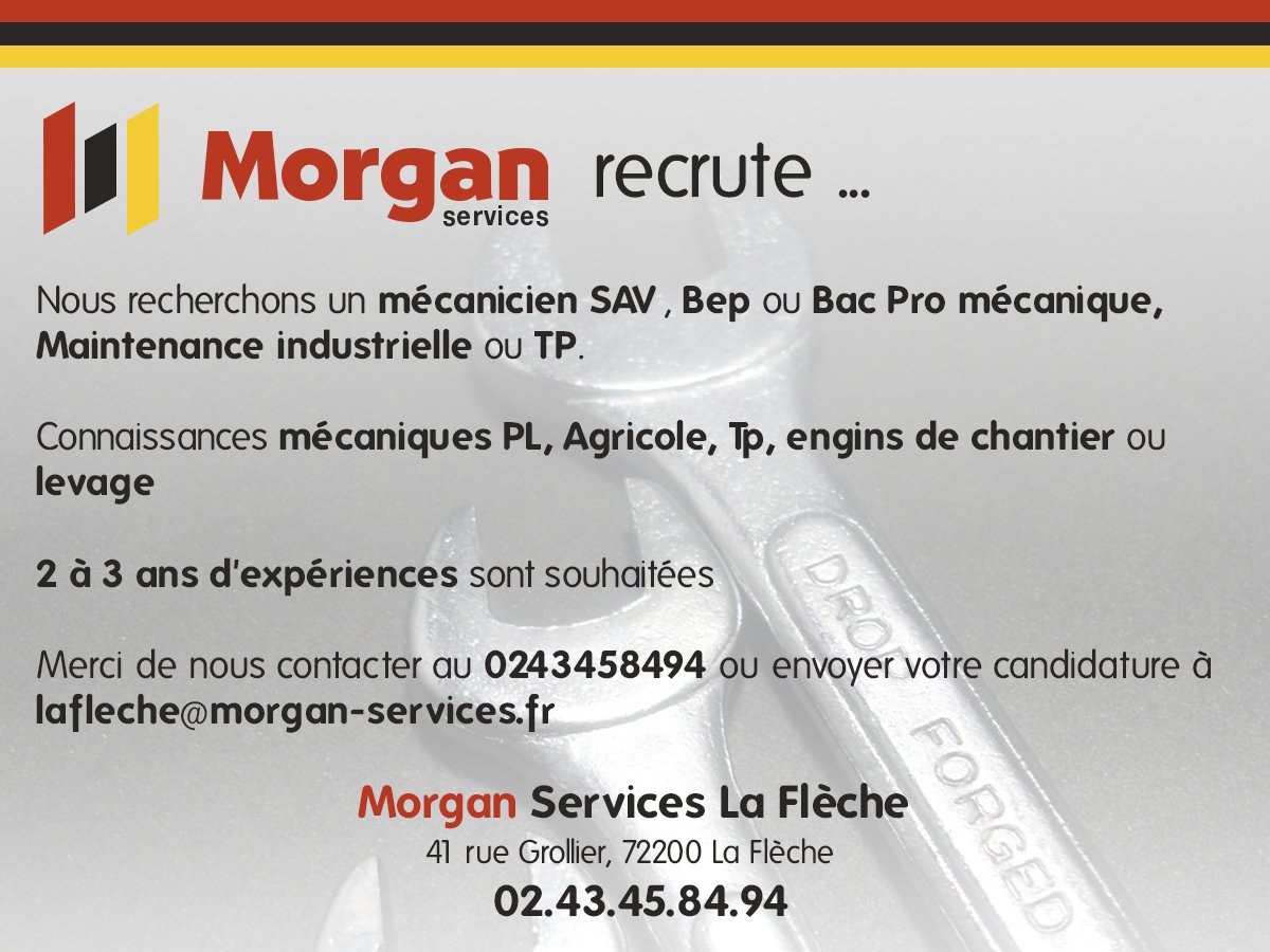#intérim #cdd #cdi #emploi #morganservices #LaFlèche #Sarthe #Mécanicien #SAV #MécanicienSAV