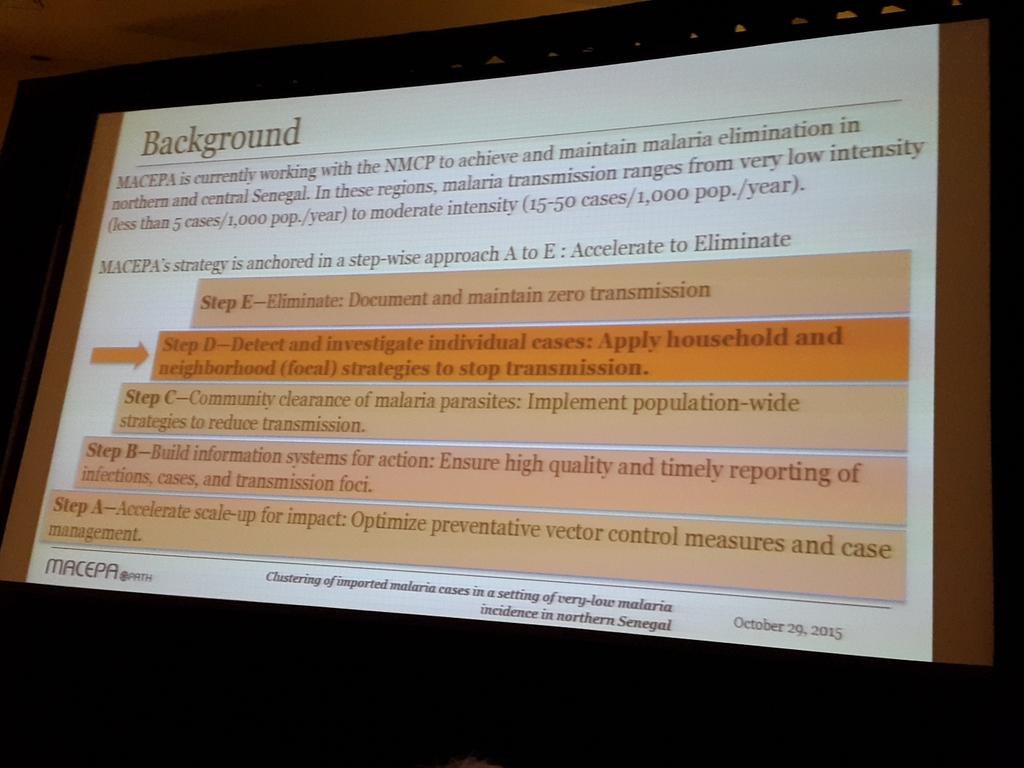 Pguinot's tweet photo. Great presentation on moving toward malaria elimination from Dr Dieye #astmh2015 #zeropalu #macepa #Senegal https://t.co/0WyljB4o31