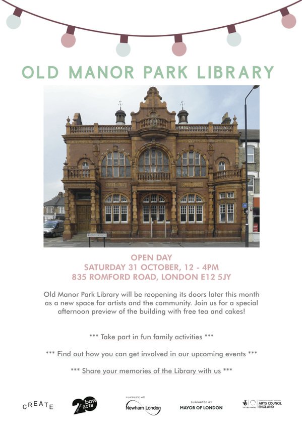 BowArts's tweet photo. Find out more about #OldManorParkLibrary - Join us Sat 4 #studios #tours tea &amp; cakes @ #community Open Day! #Newham https://t.co/pmv78HCc2O