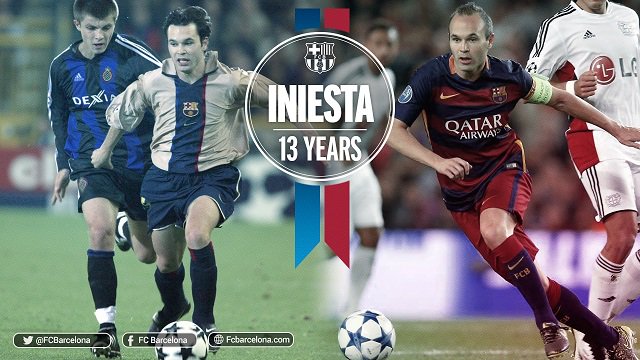FCBarcelona's tweet photo. On 29 October 2002, Andrés Iniesta made his first team debut in Bruges https://t.co/jMg5lIcYwL https://t.co/vTGLV0n6Jl