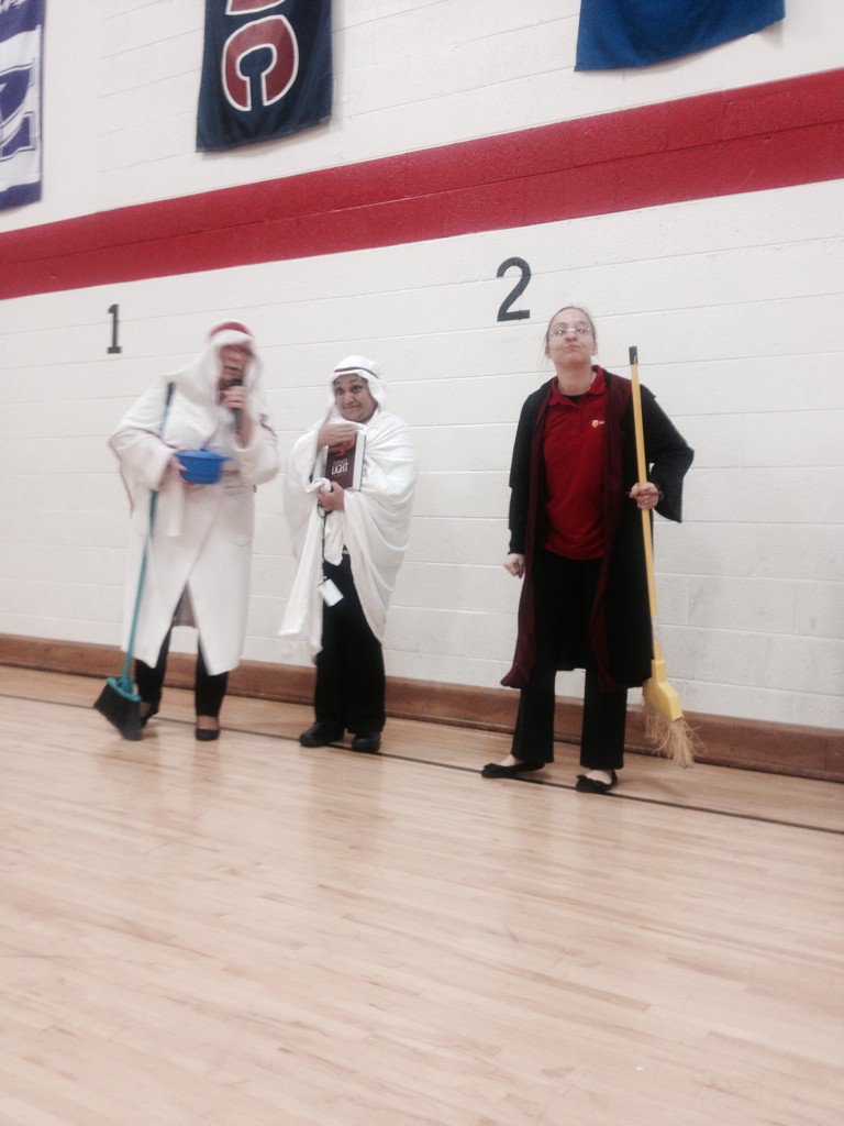 stmartinischool's tweet photo. Teachers dressed as book characters! #creativeoutifts #funassembly #harrypotterrules https://t.co/u8dvXM5YQv